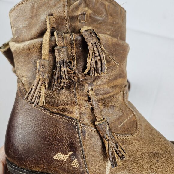Justin Rustico Leather Boot Women 7 Distressed Western Cowgirl Tassel Brown Boho - Picture 7 of 16
